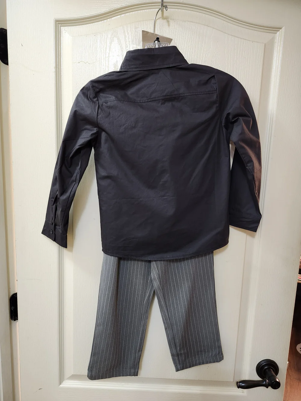 Trish Scully Kids Pinstripe Gangster Pantsuit with White Tie and Suspenders